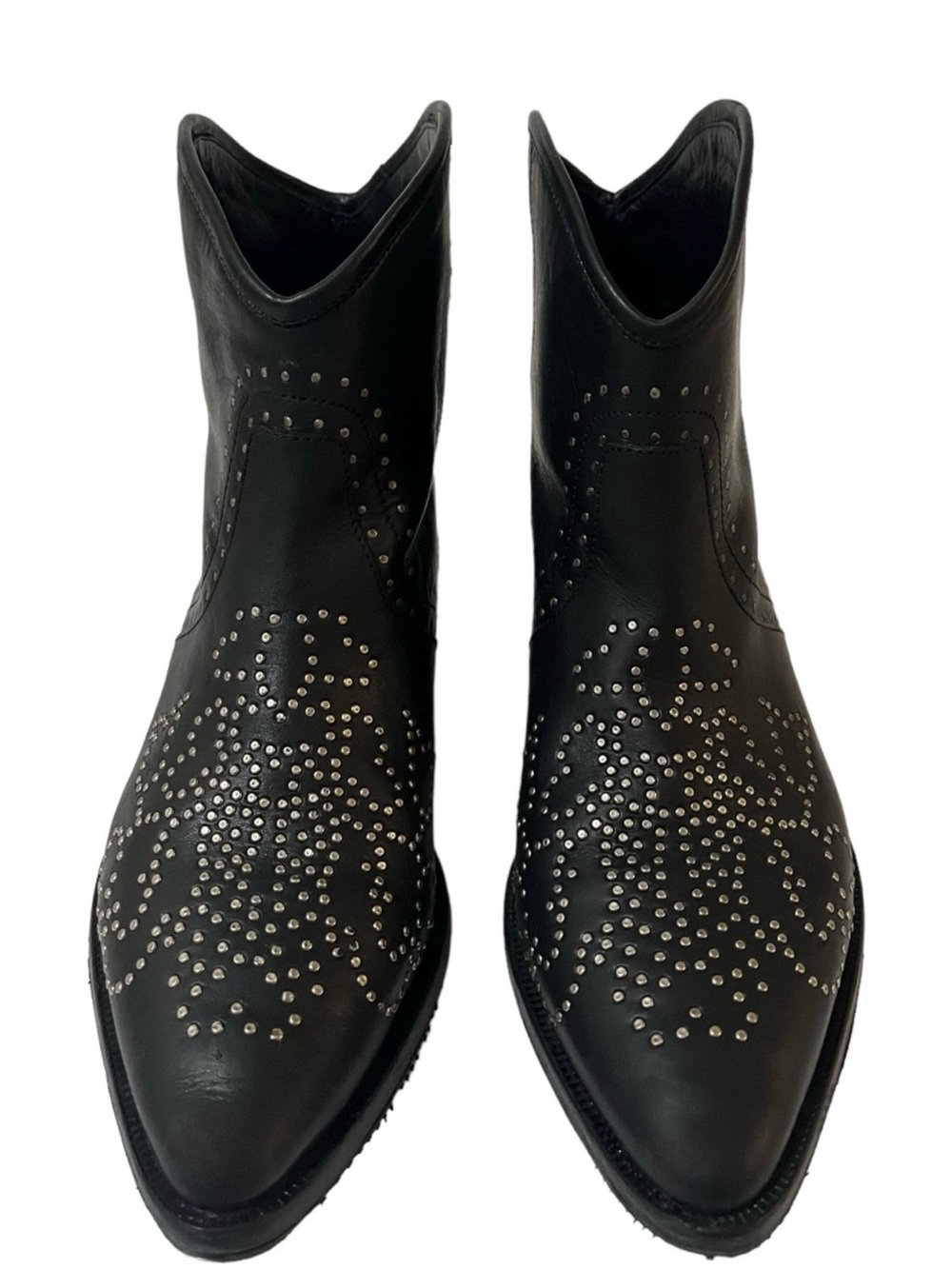Isabel Marant Black Leather Studded Western Ankle Boots